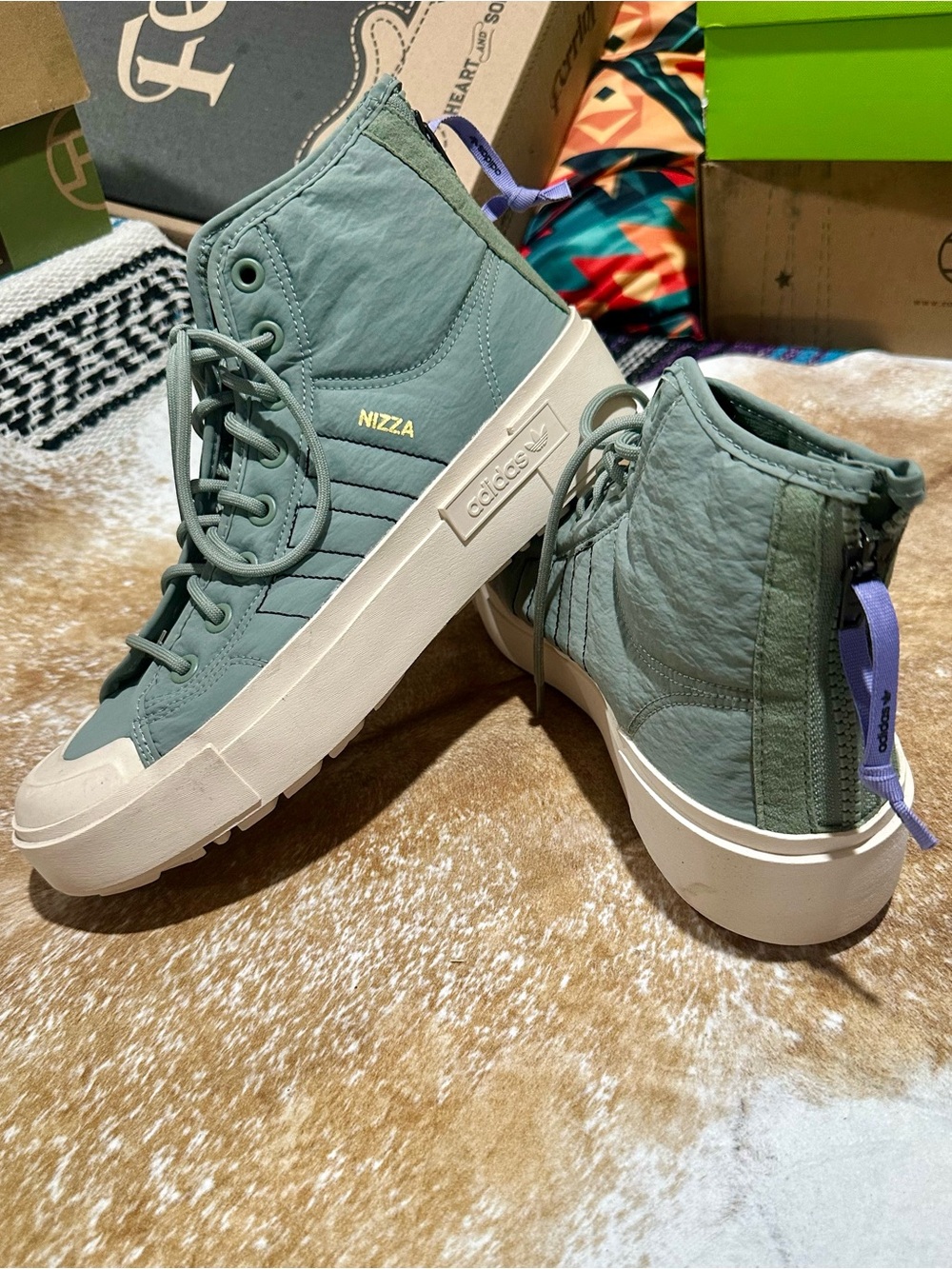 adidas Nizza High-Top Sneakers in Sage Green with Cream Sole
